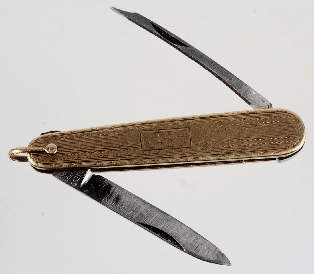 A CIRCA 1900 14 KT GOLD WATCH FOB PENKNIFE (1 of 6)