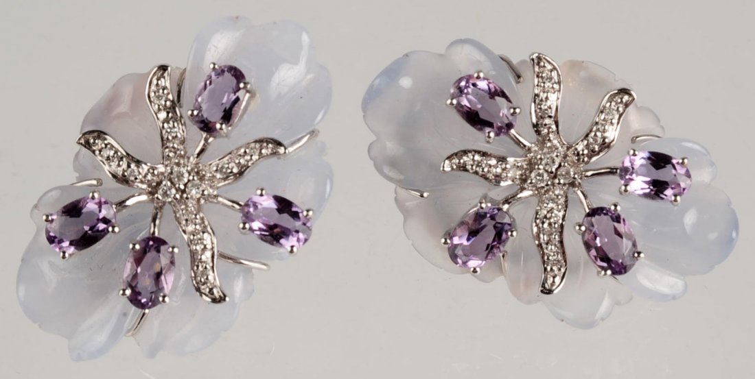A PAIR OF 14K EARRINGS WITH DIAMONDS AND AMETHYSTS (1 of 10)