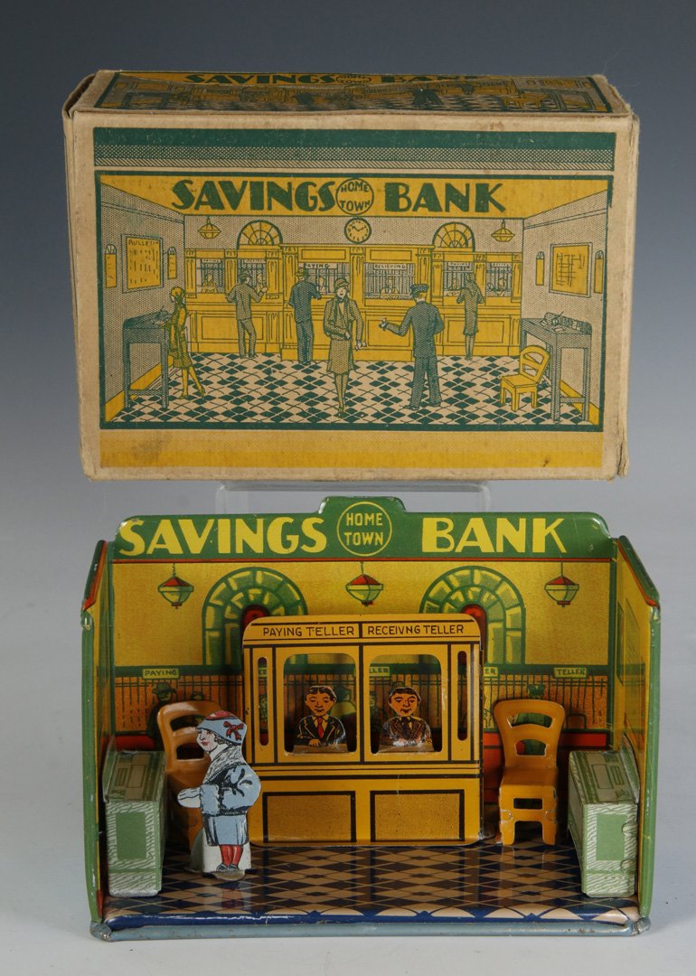 MARX CIRCA 1920 'HOME TOWN SAVINGS BANK' PLAYSET (1 of 7)