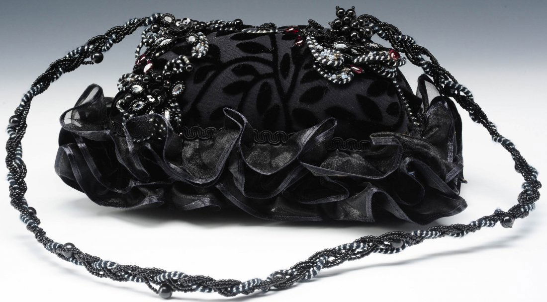 BLACK CUT VELVET WITH RUFFLES PURSE BY MARY FRANCES (1 of 10)
