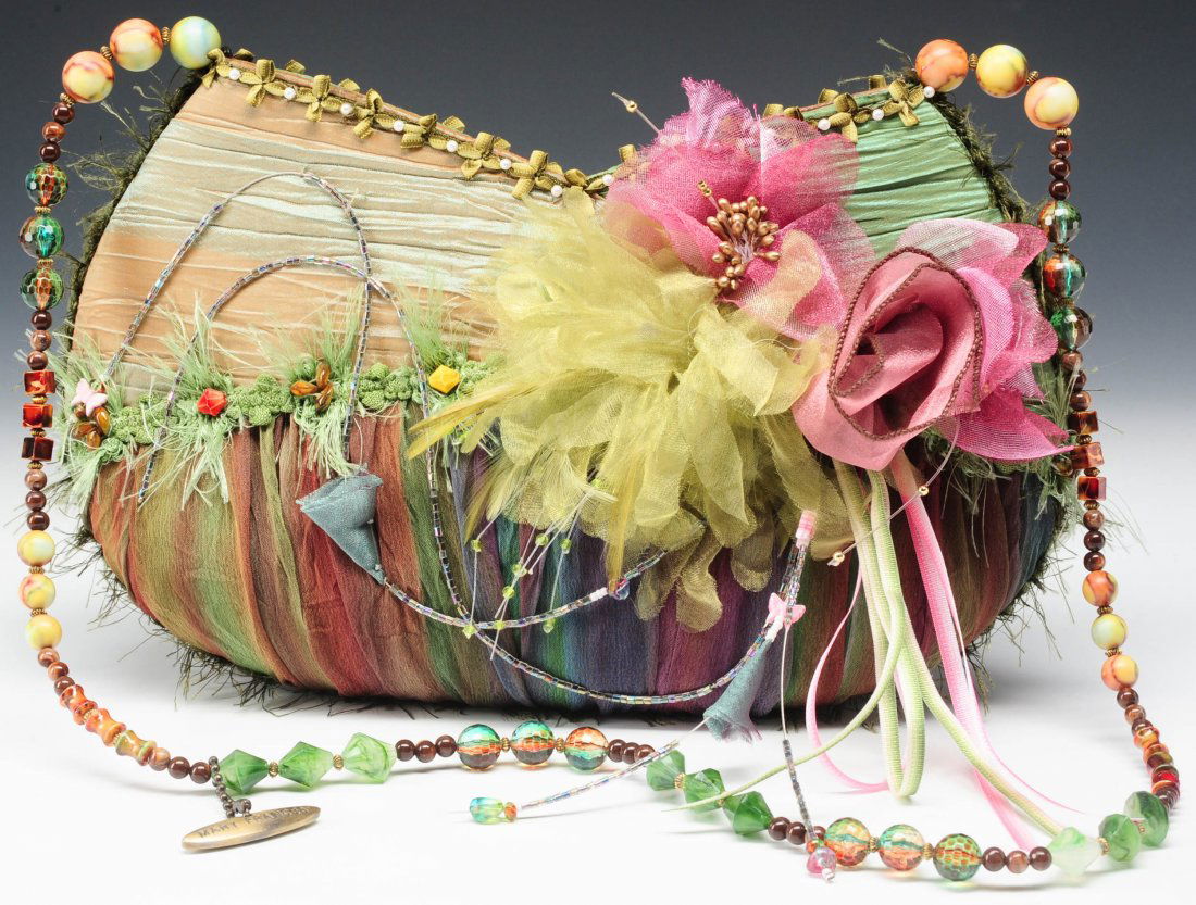 MARY FRANCES PINK, PURPLE AND GREEN ORGANZA PURSE (1 of 10)