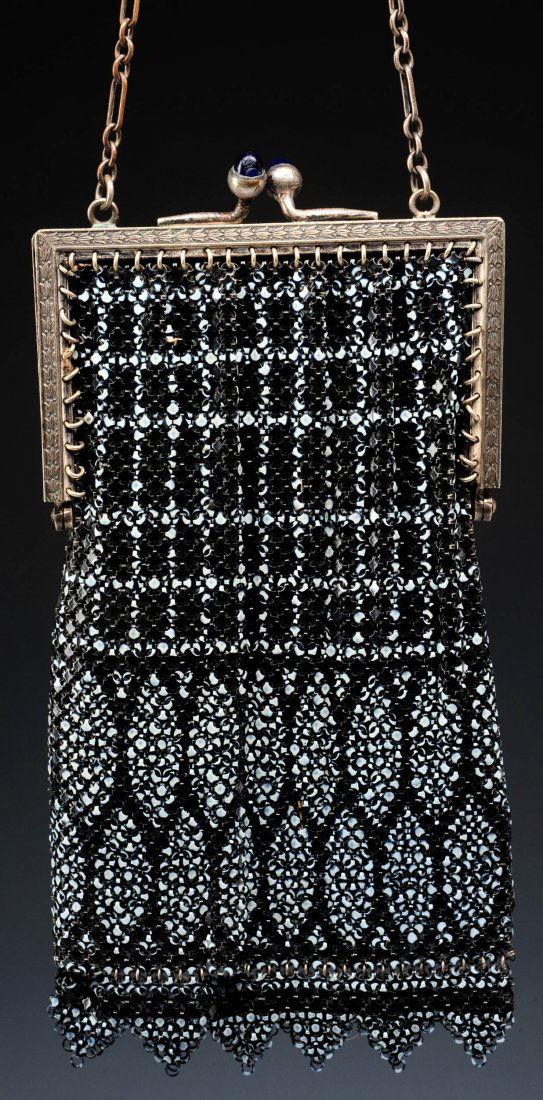 VINTAGE MANDALIAN ENAMELED MESH BAG IN BLACK (1 of 9)