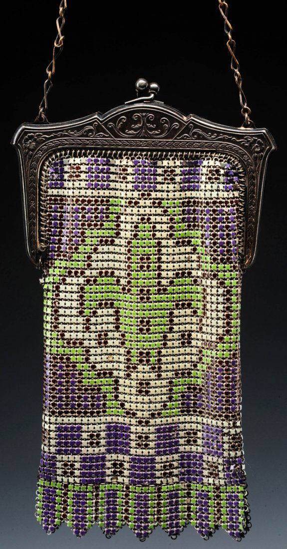 WHITING & DAVIS ENAMELED MESH BAG WITH FLEUR DE LIS (1 of 9)