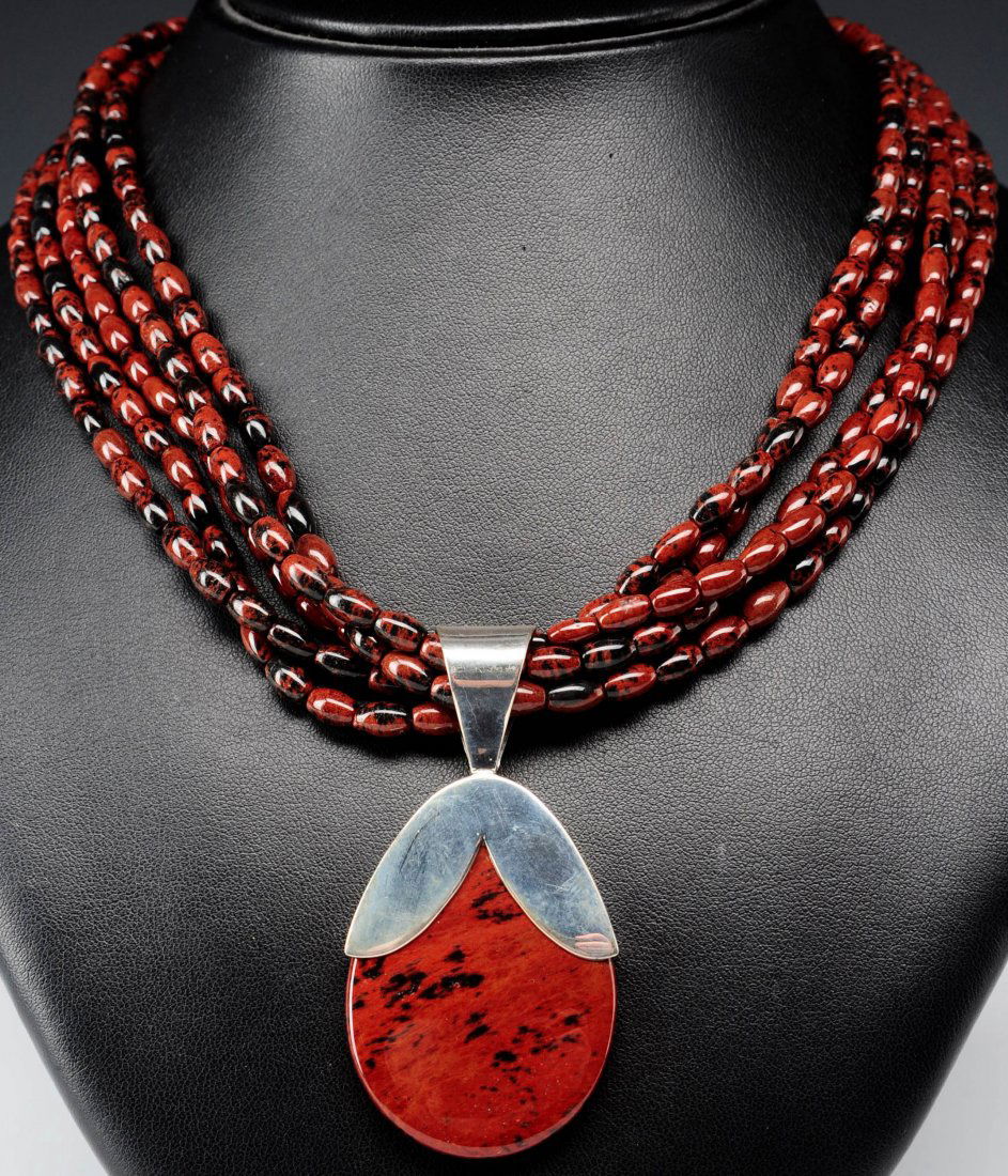 FIVE-STRAND JASPER BEAD NECKLACE AND PENDANT (1 of 9)