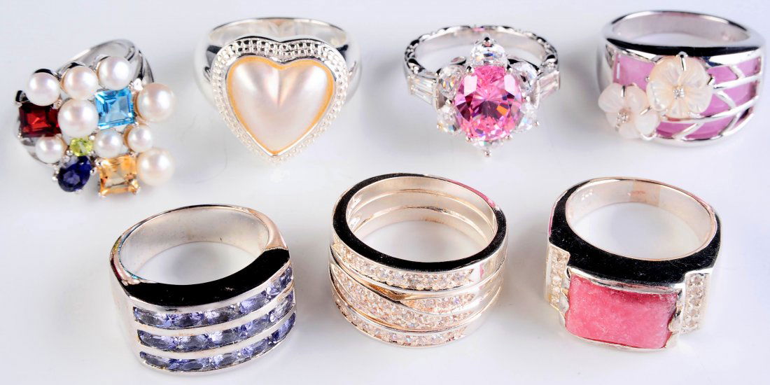 SIX STERLING FASHION RINGS WITH GEMS (1 of 8)