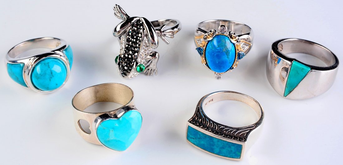 FIVE STERLING AND TURQUOISE RINGS (1 of 7)