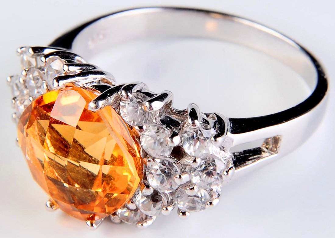 FOUR STERLING RINGS, TWO WITH BROWN AND YELLOW GEMS (1 of 4)