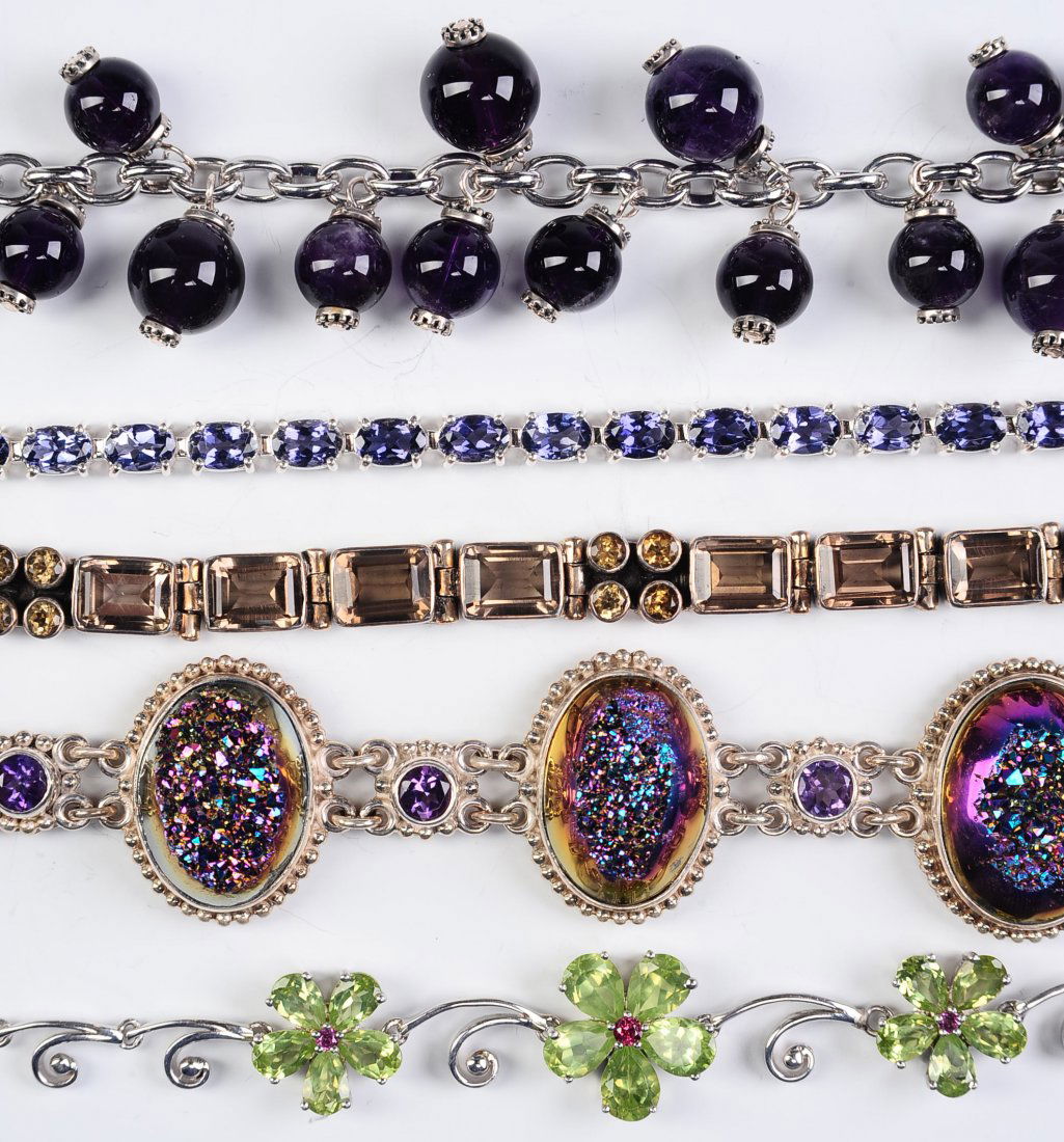 FIVE STERLING BRACELETS WITH DRUZY AGATE AND MORE (1 of 9)