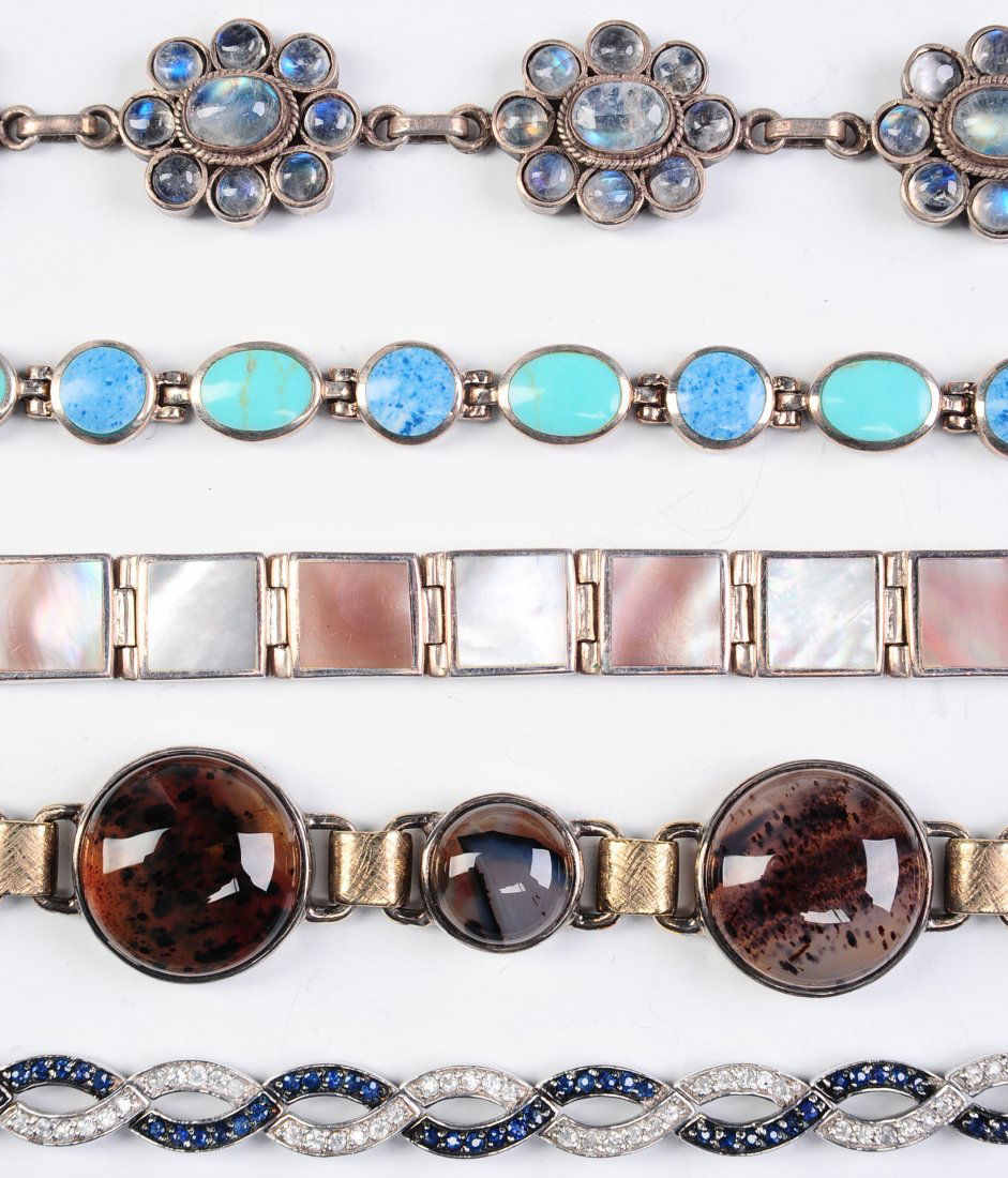 FIVE STERLING BRACELETS WITH SEMIPRECIOUS STONES (1 of 10)