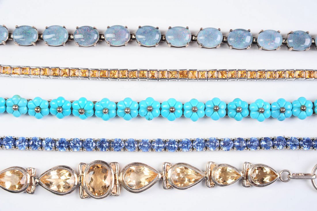 FIVE STERLING BRACELETS INCLUDING OPAL (1 of 10)