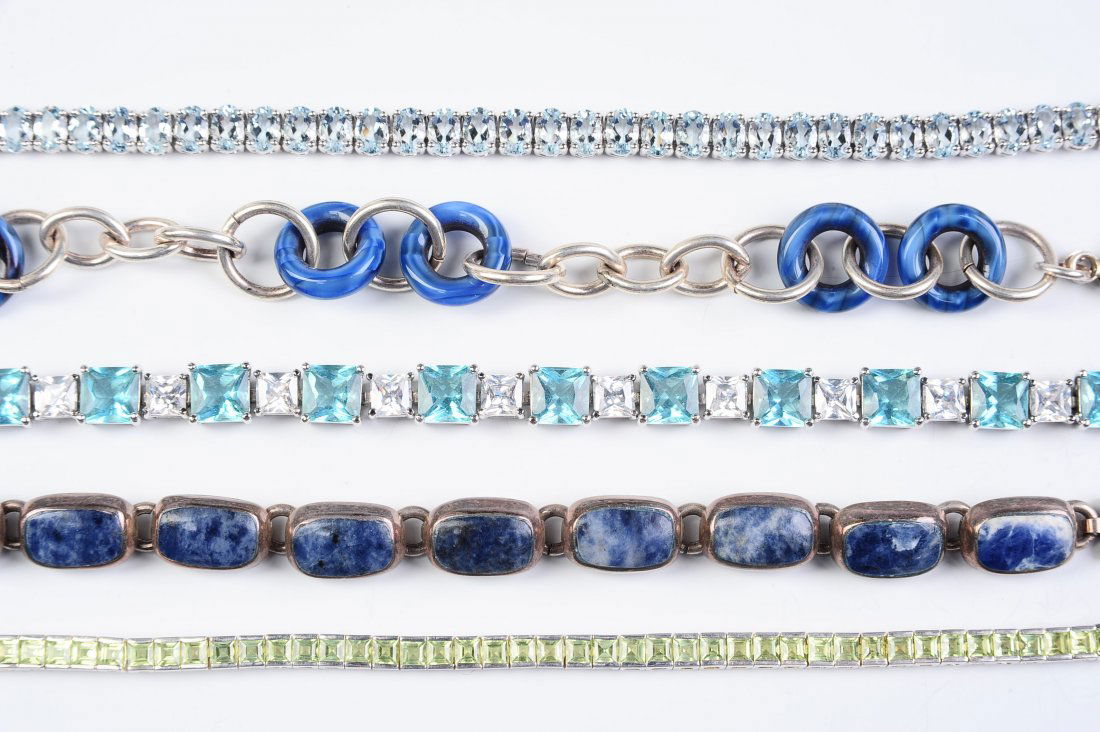 FIVE STERLING BRACELETS WITH SEMI PRECIOUS STONES (1 of 10)