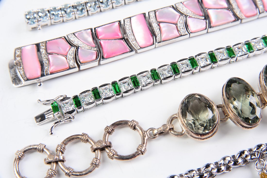 FIVE STERLING BRACELETS WITH COLORED GEMS (1 of 10)