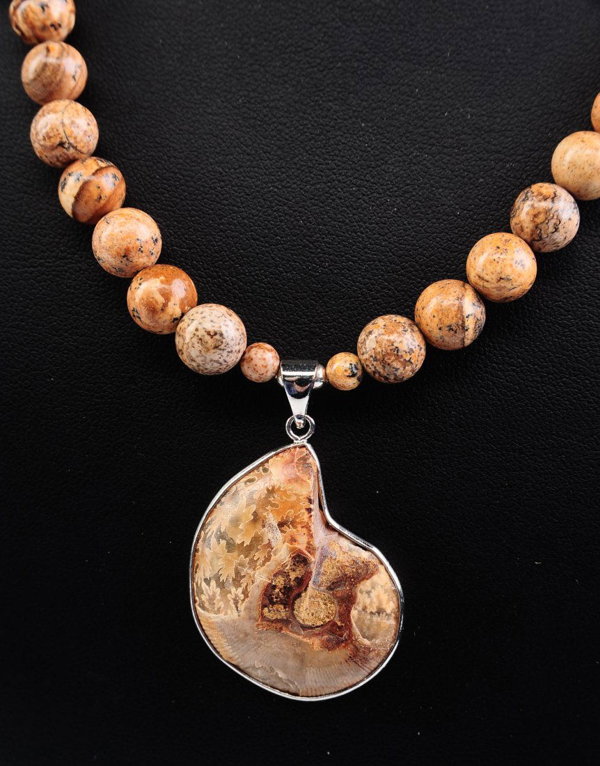 AMMONITE FOSSIL PENDANT AND SEMI PRECIOUS NECKLACES (1 of 10)