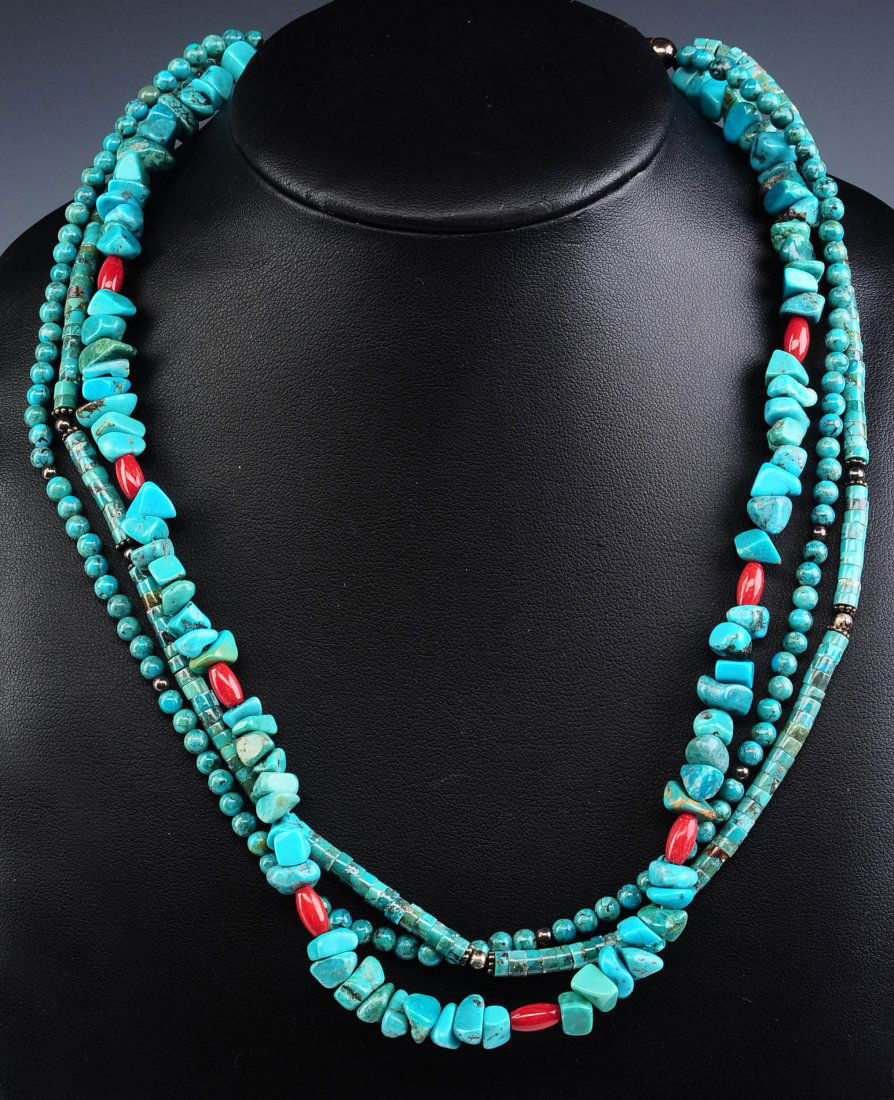 THREE BEADED TURQUOISE NECKLACES (1 of 9)
