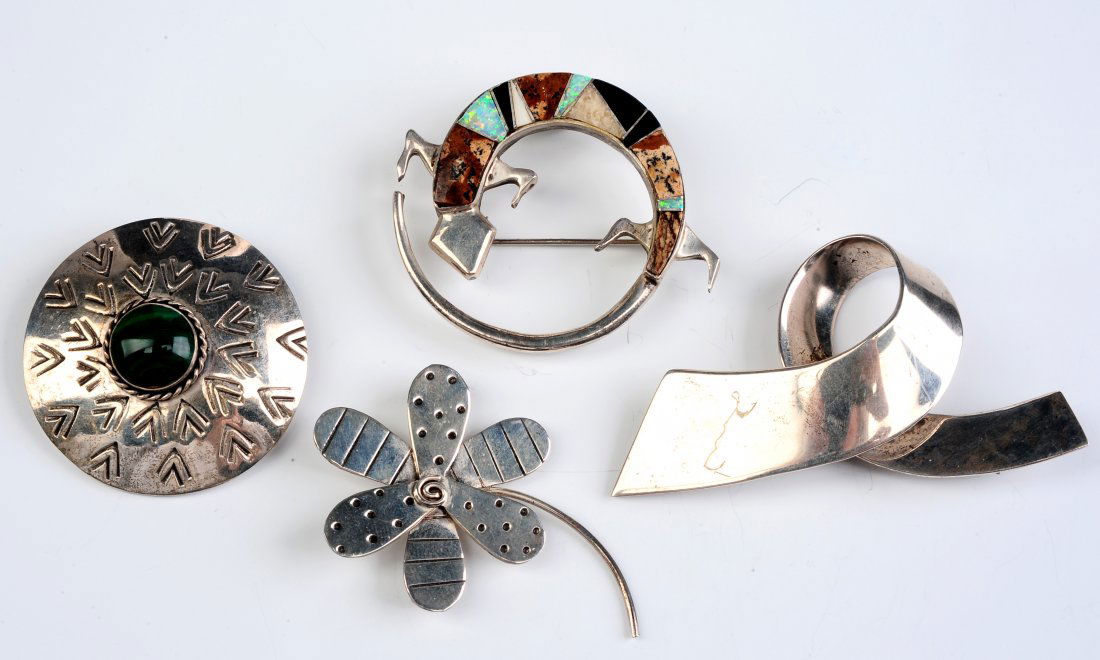 ZUNI INLAY AND MEXICAN STERLING BROOCH PINS (1 of 9)