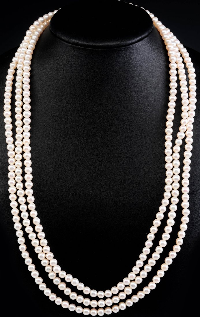 CARNELIAN, PEARL AND OTHER SEMI PRECIOUS NECKLACES: Rope-length pearl strand measures 72 inches. Carnelian necklace with 10k gold clasp measures17 inches. Other semi precious necklaces as shown measure 15 to 30 inches. Bracelet measures 7 inches.