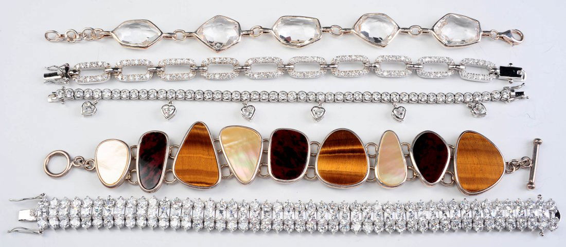 FIVE STERLING BRACELETS, ONE WITH SEMI PRECIOUS (1 of 9)