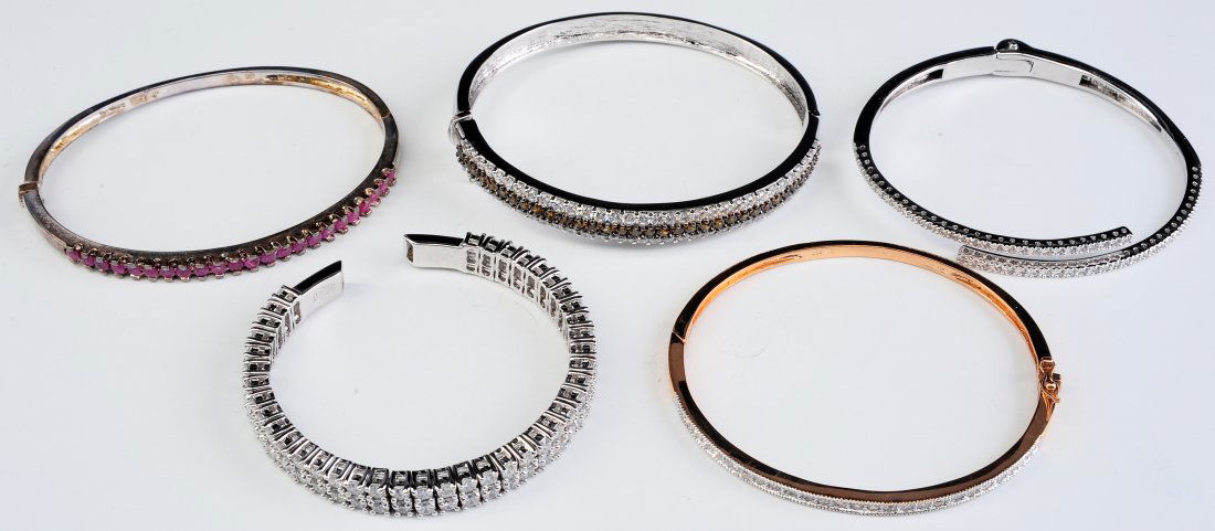 FIVE STERLING BRACELETS WITH GEMS (1 of 7)