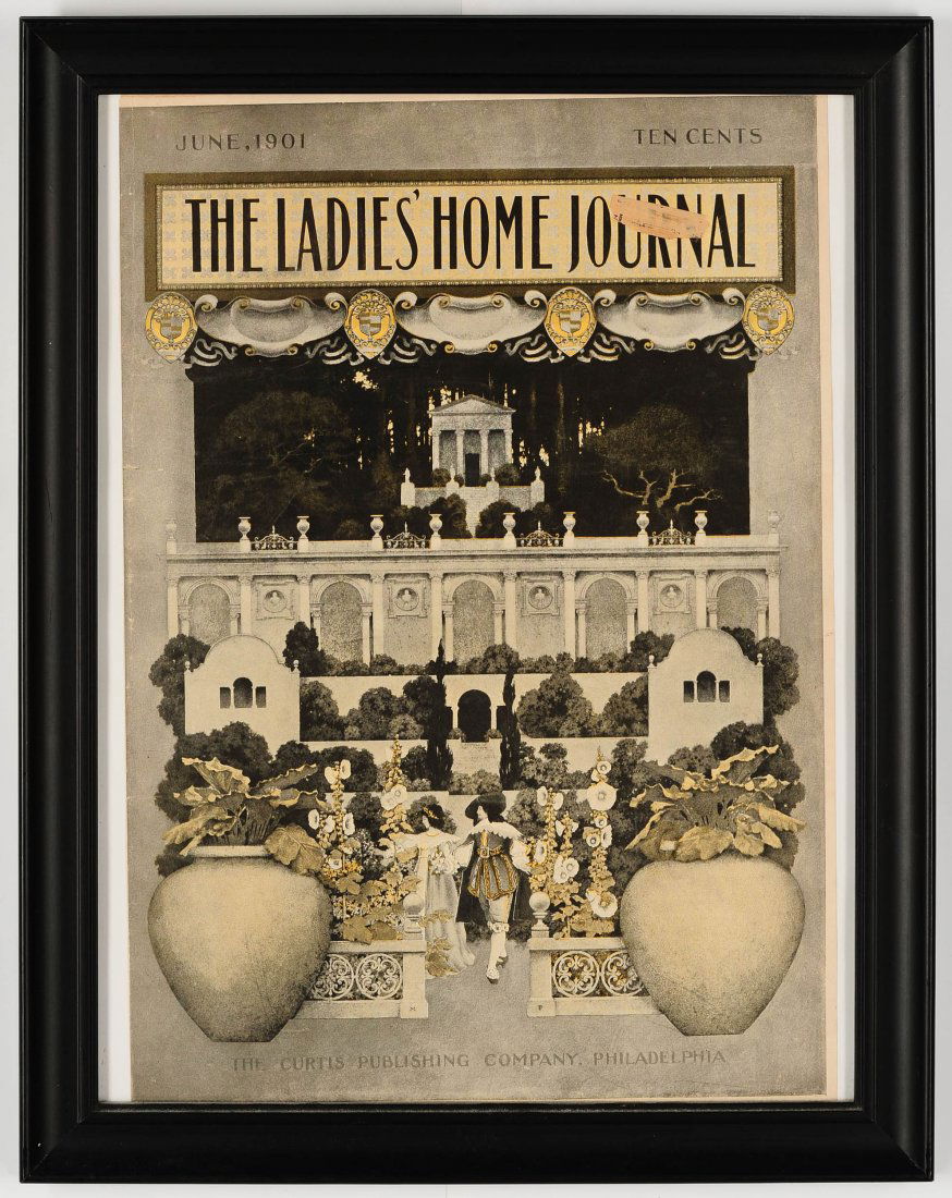 TWO MAXFIELD PARRISH ILLUSTRATED MAGAZINE COVERS: The cover for 'Success' December 1901 'Christmas Number' marked 'M P' lower right and 'The Ladies' Home Journal' June 1901 marked 'The Curtis Publishing Company, Philadelphia' lower middle. Sheets mea