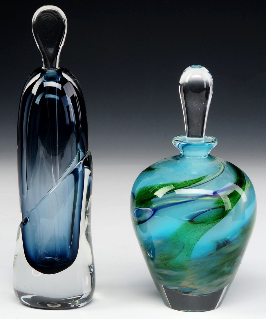 TWO ARTIST SIGNED STUDIO GLASS PERFUME BOTTLES (1 of 10)