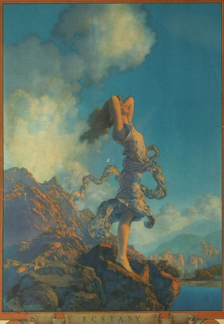 MAXFIELD PARRISH PRINT TITLED 'ECSTASY': Titled lower middle and marked with an illegible copyright lower left. Sight measures 9.75 x 6.75 inches in a 13 x 10.25 inch frame.