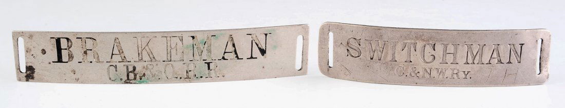 C&NW RY SWITCHMAN AND CB&Q RR BRAKEMAN CAP BADGES (1 of 10)