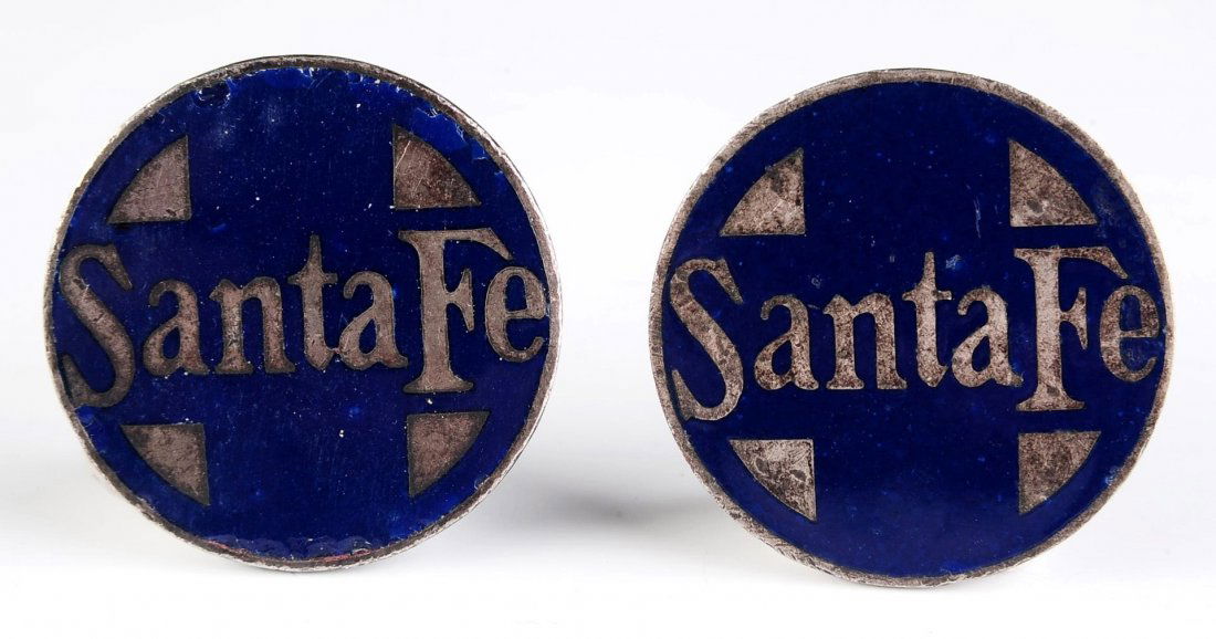 TWO SANTA FE RAILROAD ENAMEL BADGES (1 of 5)