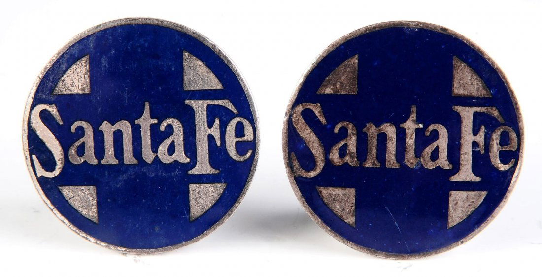 TWO SANTA FE RAILROAD ENAMEL BADGES (1 of 5)