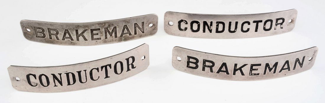 FOUR RAILROAD CAP BADGES, BRAKEMAN AND CONDUCTOR (1 of 9)
