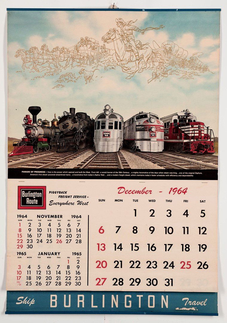 1965 BURLINGTON ROUTE RAILROAD WALL CALENDAR (1 of 7)