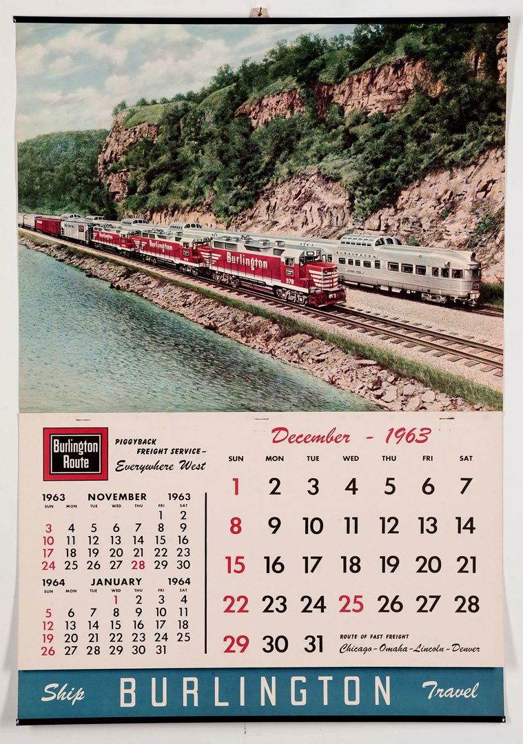 1964 BURLINGTON ROUTE RAILROAD WALL CALENDAR (1 of 6)