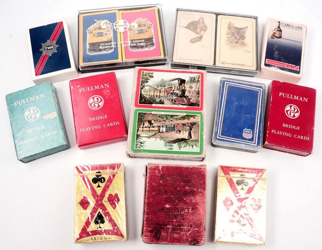 LOT OF RAILROAD AND OTHER TRAVEL PLAYING CARDS: Chesapeake, Pullman, TWA and more. We happily provide seamless in-house packing and shipping services on nearly everything we sell.