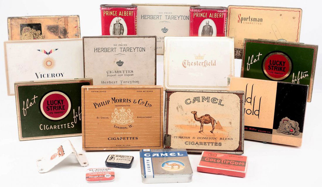 LOT OF VINTAGE CIGARETTE AND TOBACCO TINS (1 of 8)