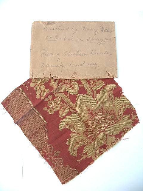 CUT FRAGMENT FROM DRAPERIES OF LINCOLN'S HOME