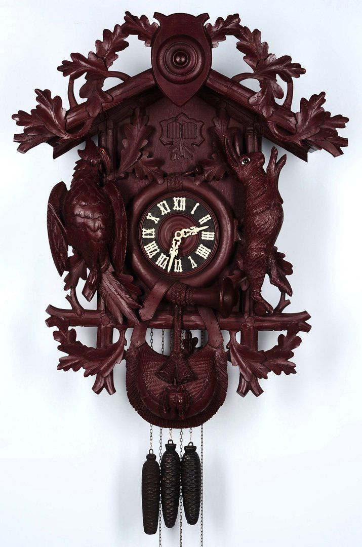 A LARGE EARLY 20TH C. DOUBLE DOOR CUCKOO CLOCK WITH (1 of 10)