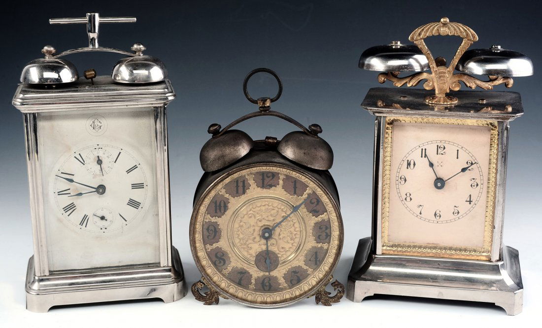 THREE UNUSUAL DOUBLE BELL LONG ALARM CLOCKS (1 of 10)