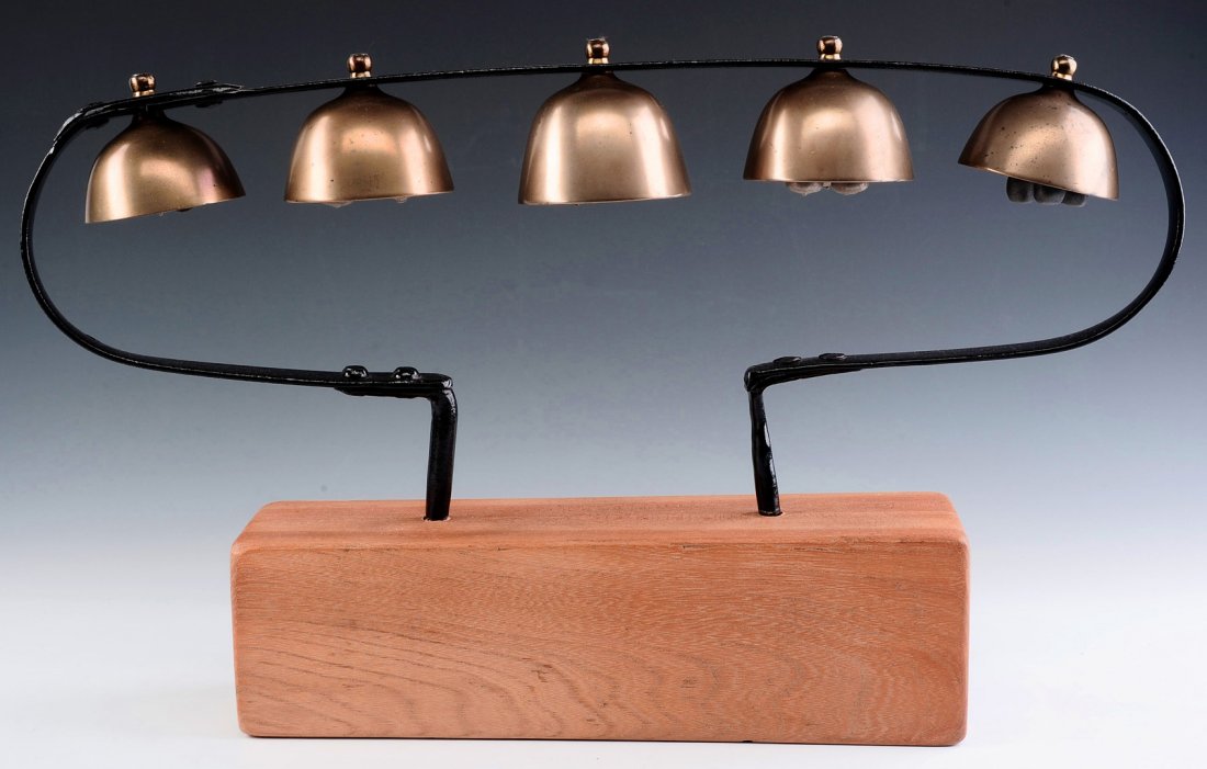 A RACK OF 19TH C. BRASS HAMES BELLS WITH TRIPLE (1 of 10)