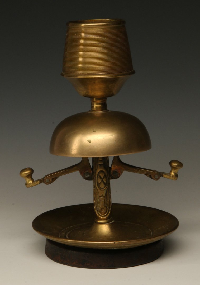 AN ANTIQUE BRASS COUNTER BELL WITH MATCH STRIKER (1 of 10)