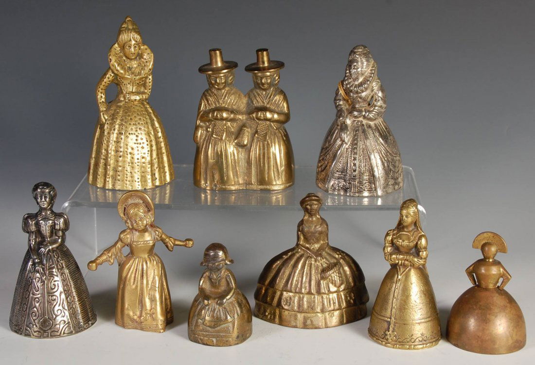 NINE BRASS FIGURAL LADY BELLS (1 of 3)