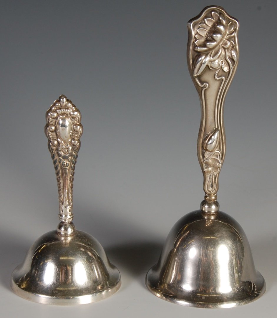 TWO ANTIQUE BELLS WITH STERLING SILVER HANDLES (1 of 4)