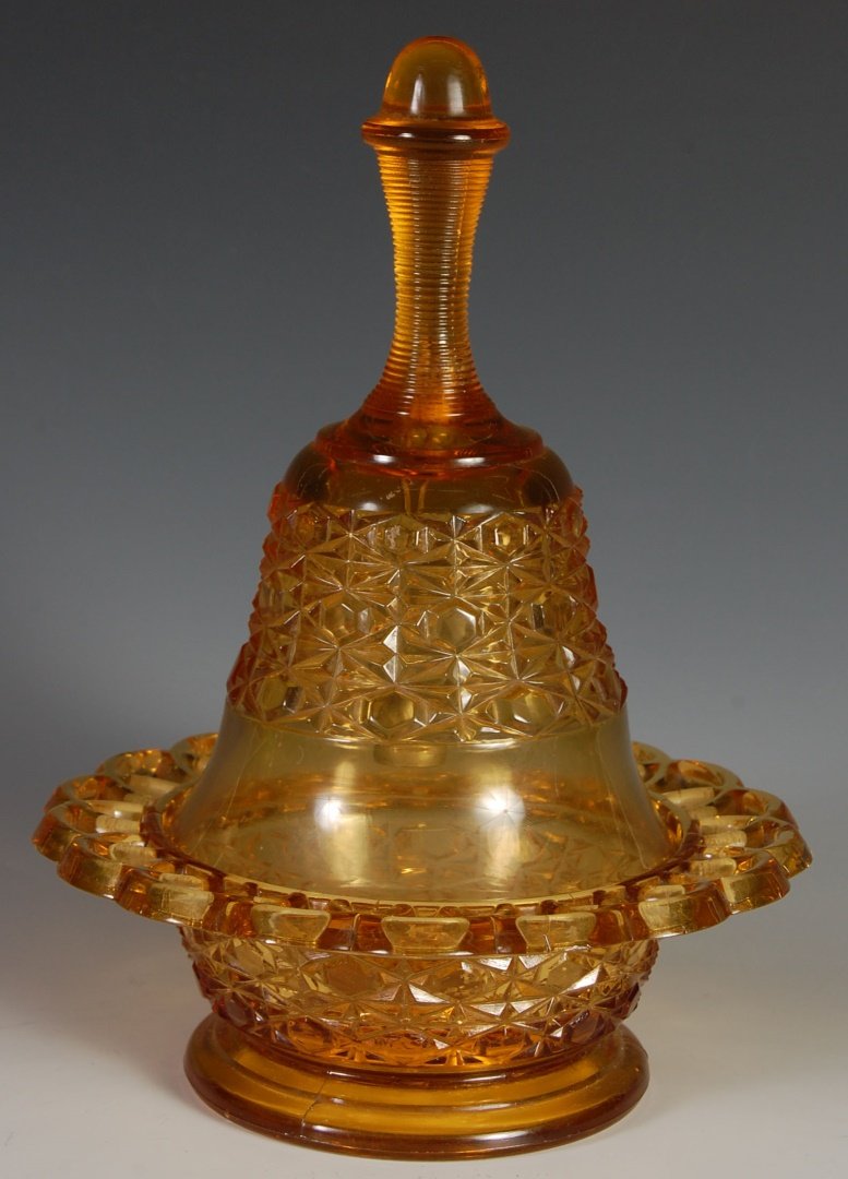 ANTIQUE AMBER PRESSED GLASS BUTTER DISH BELL (1 of 5)
