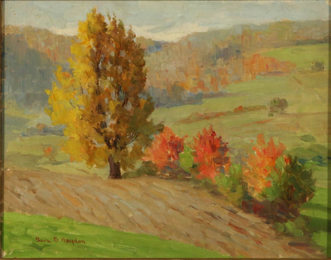 SARA SHEWELL HAYDEN (1862-1939 Nebraska) OIL ON PANEL: Sara Shewell Hayden was an early 20th century award winning female artist of note. She traveled to Europe to paint with William Merritt Chase and other leading artists of the day and taught at a numbe