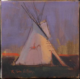 R TOM GILLEON (BORN 1942) OIL ON CANVAS: Signed lower left, canvas measures 6 x 6 inches, unframed.