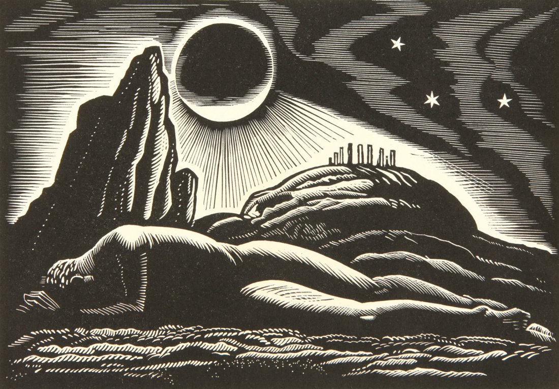EARL MARSHAWN WASHINGTON (BORN 1962) WOODBLOCK PRINT: Late 20th century, spuriously dated 1934 on the lower left, measures 5 x 7, sheet measures 8 x 11 inches.