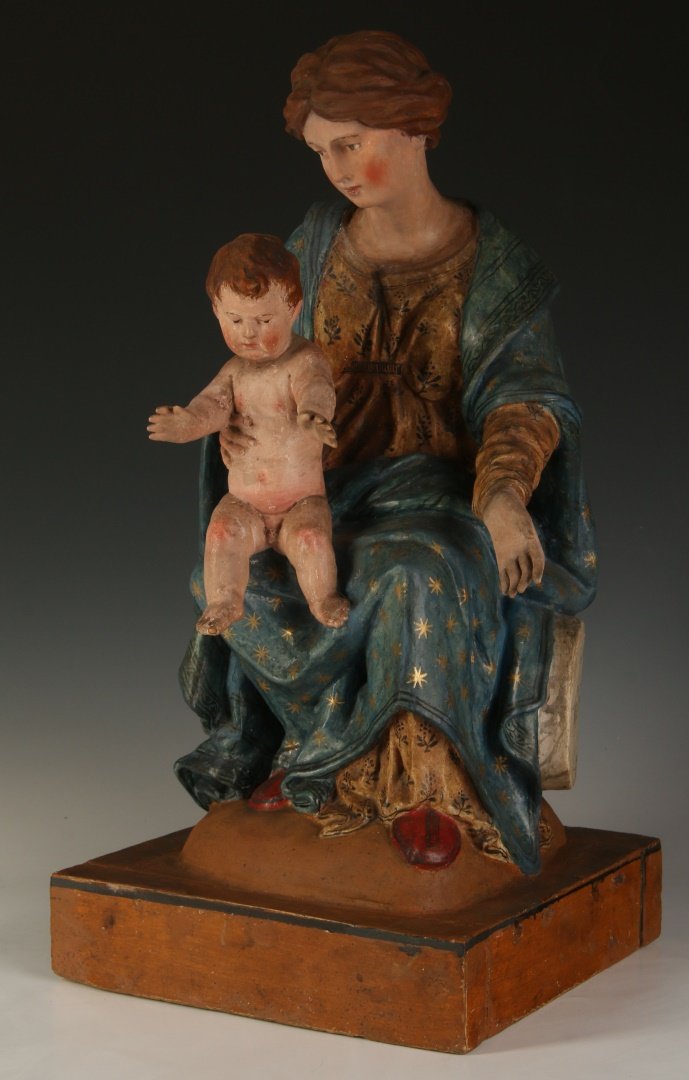 A CARVED WOOD SCULPTURE OF THE MADONNA WITH CHRIST (1 of 10)
