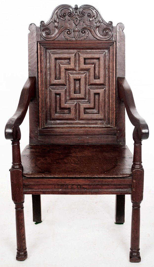 A MID 18TH CENTURY OAK WAINSCOT ARM CHAIR (1 of 7)