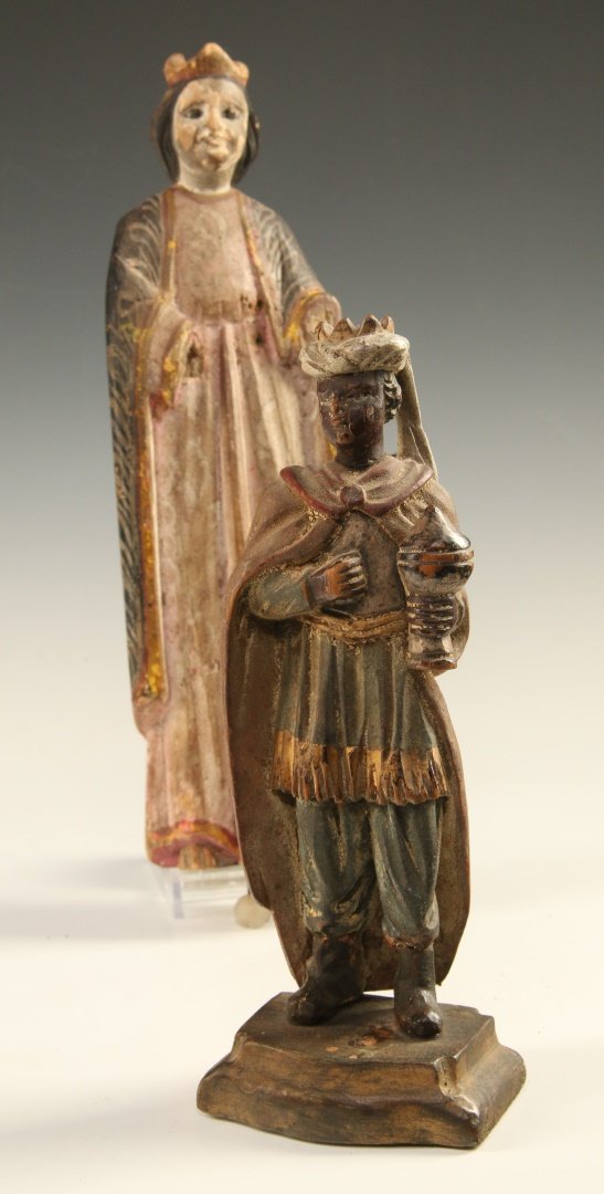 TWO C. 1800 CARVED AND GESSOED PAINTED FIGURES (1 of 10)