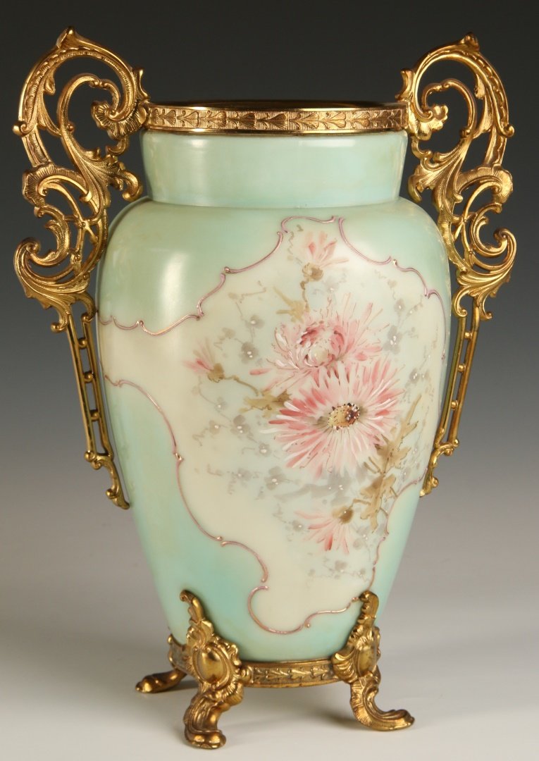 A GOOD WAVECREST 12-INCH HAND-PAINTED VASE IN ORMOLU (1 of 10)
