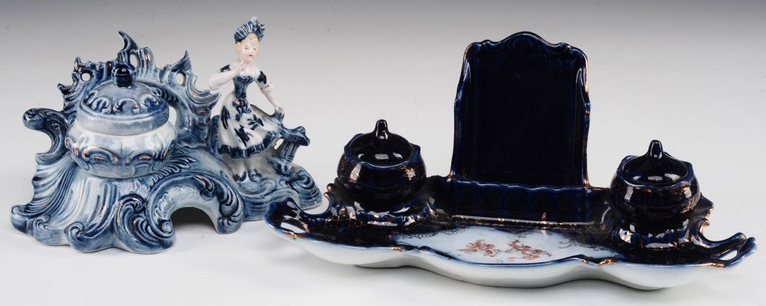 TWO CIRCA 1900 GERMAN PORCELAIN INKWELLS (1 of 10)
