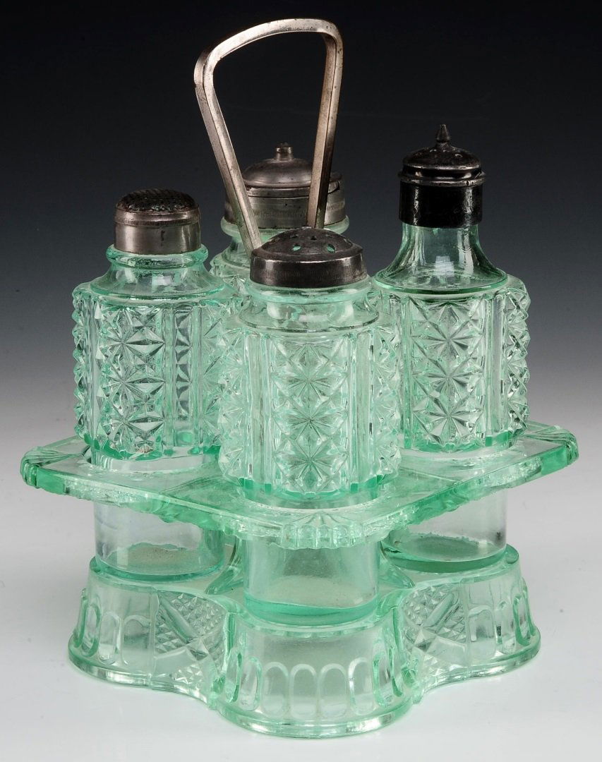 AN ADAMS 'ASHMAN' PATTERN LIGHT GREEN EAPG CONDIMENT (1 of 10)